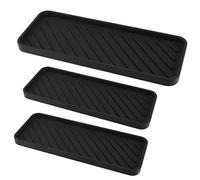 JEUIHAU 3 Pack Silicone Sink Tray, 2 Size Silicone Tray Bathroom Silicone Sink Organiser for Kitchen, Bathroom and Bar, Black 12 inch 9 inch