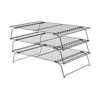JEUIHAU 3-Tier Cooling Rack, Non-Stick Oven Grilling Rack Collapsible Wire Baking Racks Kitchen Baking Accessories for Cake Cookie Bread Muffins, 40 x 25 cm, Black