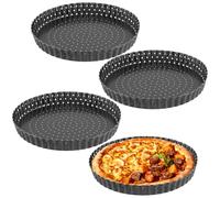 JEUIHAU 4 Pack 20 CM Perforated Quiche Tins, Non-Stick Quiche Tin with Loose Base, Carbon Steel Round Fluted Tart Tin for Baking Pizza, Quiches, Cheesecakes
