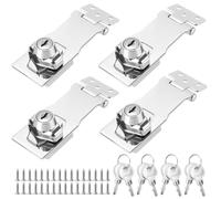 JEUIHAU 4 Pack 4 Inch Keyed Hasp Locks, Silver Twist Knob Door Lock Hasps with Keys and Screws, Heavy Duty Locking Hasp for Shed, Cupboard, Doors, Windows