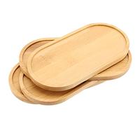 JEUIHAU 4 Pcs Oval Bamboo Tray, Small Wooden Trays, 17.5 x 8.8 x 1cm Wood Serving Tray for Display, Food Grade Oval Platters for Coaster, Fruits, Tea, Coffee, Desserts