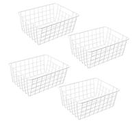 JEUIHAU 4 PCS White Wire Storage Basket, 28 x 22 x 12cm Metal Wire Basket with Handle Wire Basket Freezer for Kitchen, Pantry, Bathroom Storage and Organizer