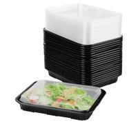 JEUIHAU 40 Pack Sandwich Platter Trays with Lids, Reusable Buffets Catering Trays Plastic Black Base for Buffets, BBQ, Meal Prep and Parties, 26.4 x 20 x 4.5 cm