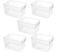 JEUIHAU 5 PCS Clear Fridge Organisers, 24.8 x 17.2 x 14 Cm Plastic Fridge Storage Containers , Refrigerator Food Storage Box, Freezer Organiser Box for Fruits, Snacks, Cans