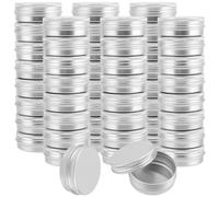 JEUIHAU 50 Pack 1oz Aluminum Tin Cans, Round Tin Containers with Screw Lid, Metal Travel Container Aluminum Tins Containers for Lip Balm, Cosmetic, Candles Silver