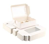 JEUIHAU 50 Pack 6 Hole White Cupcake Boxes, Cupcake Boxes with Window and Adjustable Inserts, Cardboard Cupcake Carrier for Cake, Cookie and Muffin
