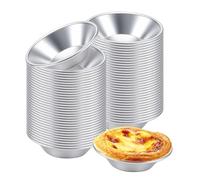 JEUIHAU 50 PCS Aluminum Egg Tart Molds, Non-Stick Mini Pie Pans Quiche Pie Tins, Reusable Pudding Moulds for Baking Tart Cupcake Muffin