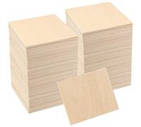 JEUIHAU 50 Pieces Basswood Sheet, 100 x 100 x 2 mm Unfinished Wood Board Square Plywood Blank Wooden for DIY Craft, Model, Painting and Curving