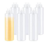 JEUIHAU 6 Pack 3 Hole Squeeze Bottles, 32 OZ/1000 ML Plastic Squeeze Sauce Bottle Condiment Dispenser Bottles with Measurement for Sauces, Ketchup, Mustard, Hot Sauce