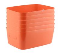 JEUIHAU 6 Pack 30 x 20 x 12cm Orange Plastic Studio Storage Baskets, Cupboard Storage Boxes, Rectangular Studio Storage Baskets with Handles, Plastic Baskets for Cupboard, Bathroom, Office