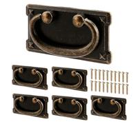 JEUIHAU 6 Pcs Vintage Drawer Ring Pull Handles, Antique Bronze Drawer Handles with Screws Rectangle Pull Handle for Bedroom Wardrobe Cupboard Dresser Drawer Cabinet, 96 x 53 mm