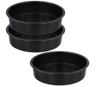 JEUIHAU 8 inch Cake Tins Set of 3, Non-Stick Carbon Steel Layer Cake Pans, Round Baking Pan for Roasting Serving (Black)