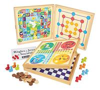 Jeujura - Classic Set Small Horses Goose Dames marelle-yams-421-50 Rules-4 Wooden Game Boards and Pawns-2 to 6 Players, 8119, White