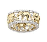 Jeulia 1.5 Carat Elephant Wedding Band Ring for Women Men 18K Gold Plated Engagement Ring Set Two Tone Round Cut Cubic Zirconia Rings Anniversary Promise Romantic Gift (Q 1/2)