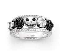 Jeulia 1.76 ct Skull Wedding Band 925 Sterling Silver Diamond Eternity Rings Rose Flower Engagement Rings Anniversary Promise Romantic Jewelry Gift (J 1/2)