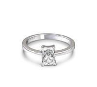 Jeulia 1ct Moissanite Engagement Ring For Women Classic Solitaire Radiant Cut 925 Sterling Silver Promise Ring Fake Diamond Travel Wedding Band for Her Wife Anniversary Jewelry with Box (White, W-½)