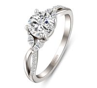 Jeulia 1ct Moissanite Rings 925 Sterling Silver Twisted Infinity Promise Wedding Band Leaf Design Simulated Diamond Ring Comfort Fit Travel Engagement Ring for Her Anniversary Jewelry (White, P-½)