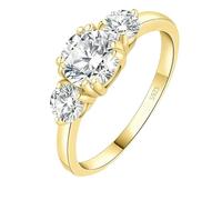 Jeulia 1ct Moissanite Three Stone Ring for Women 925 Sterling Silver Gold-Plated Vintage Fancy Engagement Ring Wedding Band Bridal Anniversary Valentine Jewelry with Giftbox (Gold, S-½)