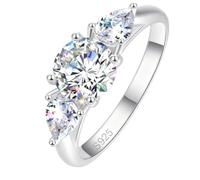 Jeulia 1ct Moissanite Three Stone Ring for Women 925 Sterling Silver Gold-Plated Vintage Fancy Engagement Ring Wedding Band Bridal Anniversary Valentine Jewelry with Giftbox (Silver, M-½)