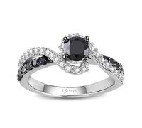 Jeulia 2.3 ct Vintage Black Cubic Zirconia Ring Twist Sterling Silver Halo Eternity Ring Promise Engagement Wedding Diamond White Rings for Women Birthday,Valentine's Day with Jewelry GiftBox (A, L-½)