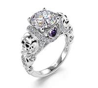 Jeulia 2.55 ct Heart Cut Diamond Skull Rings for Women Customized Bridal Sterling Silver Wedding Engagement Promise Rings for Her with GiftBox (S-½, Enduring)