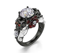 Jeulia 2.55 ct Heart Cut Diamond Skull Rings for Women Customized Bridal Sterling Silver Wedding Engagement Promise Rings for Her with GiftBox (L-½, Romantic)