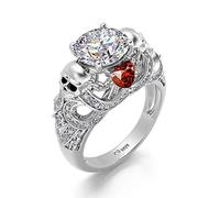 Jeulia 2.55 ct Heart Cut Diamond Skull Rings for Women Customized Bridal Sterling Silver Wedding Engagement Promise Rings for Her with GiftBox (T-½, Love)