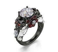 Jeulia 2.55 ct Heart Cut Diamond Skull Rings for Women Customized Bridal Sterling Silver Wedding Engagement Promise Rings for Her with GiftBox (N-½, Romantic)