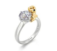 Jeulia 2.5ct Sterling Silver Round Cut Engagement Wedding Ring Band Women Hug Me Dinosaur Diamond Ring Gold Plated Promise Ring Anniversary Eternity Jewellery Gift for Her Wife (O-½, Dinosaur)