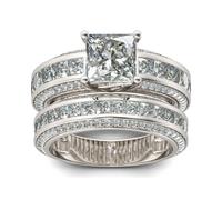 Jeulia 2.85 Carat Sterling Silver Princess Cut Bridal Set Engagement Wedding Rings Bands with Cubic Zirconia for Women with Jewelry Gift Box (Sterling Silver, R 1/2)