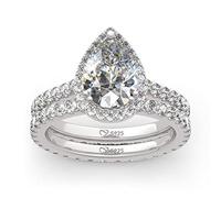 Jeulia 2.9 ct Engagement Ring Sets for Women Halo Pear Cut Cubic Zirconia Sterling Silver Engraved Ring Set Anniversary Valentine’s Day Birthday Jewellery Gifts for Wife ladiess (J-½, Eternity)