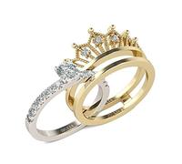Jeulia 2 Carat Crown 925 Sterling Silver Ring for Women Crown Two Tone Round Cut Wedding Rings Sets Gold Plated Wedding Band Cubic Zirconia Engagement Ring Anniversary Promise with Jewelry Box