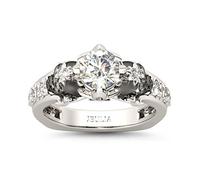 Jeulia 2 Carat Round Cut Diamond Skull Rings for Women Customized Bridal Sterling Silver TwoTone Wedding Band with European Shank Engagement Promise Rings for Her with GiftBox (U 1/2)