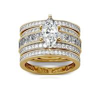 Jeulia 2 Ct 3PC Wedding Ring Set for Women Marquise Cut CZ Engagement Rings Sterling Silver Oval Zirconia Bridal Set Solitaire Diamond Anniversary Promise Rings for Her (Yellow Gold, T-½)