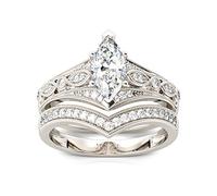 Jeulia 2 Pieces Ladies Rings Set Sterling Silver Milgrain Marquise Cut Rings Jewelry for Bridal Wedding Band Engagement Anniversary Ring (O 1/2)