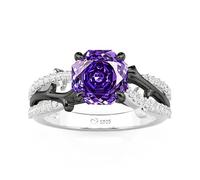 Jeulia 2CT Purple Rose Cut Simulated Diamond Eternity Ring, Gothic S925 Sterling Silver Two-Tone Vine Stackable Pave Cocktail Wedding Anniversary Engagement Promise Band for Women (Silver, U-½)