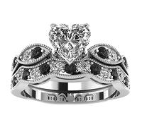 Jeulia 3 Carat CZ Solitaire Engagement Rings Halo Milgrain Heart Cut Sterling Silver Ring Set Promise Engagement Wedding Anniversary Rings Bridal Sets for Women (Black, M-½)