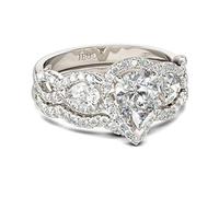 Jeulia 3 Carat Women Three Stone Wedding Ring Set 925 Sterling Silver Pear Cut CZ Engagement Rings Halo Twist Eternity Promise Rings Anniversary with Jewelry Gift (Silver, P-½)