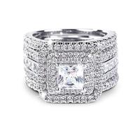 Jeulia 3 PC Enhancer Ring Set for Women 925 Sterling Silver Princess Cut Diamond Engagement Rings Cubic Zirconia Halo Solitaire Wedding Rings Anniversary Promise Rings for Her with Jewelry Box (J 1/2)