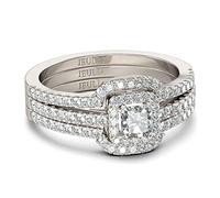 Jeulia 3PC Halo Sterling Silver Ring Set Sterling Silver Band for Engagement Anniversary Eternity Promise Wedding Band Ring Set with Jewelry Box (M 1/2)