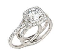 Jeulia 4.06ct Double Halo Cushion Cut Sterling Silver Ring Set for Women 925 Sterling Silver Fashion Ring Sets Wedding Engagement Anniversary Promise Ring Bridal Sets Jewelry (O 1/2)