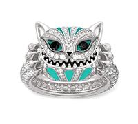 Jeulia 4.08 Carat Cheshire Cat Rings for Women Sterling Silver Enamel Rings Handmade White Diamond Animal Rings Bridal Set Wedding Engagement Anniversary Promise (S-½)