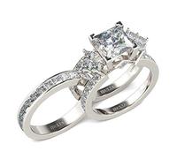 Jeulia 4.1ca Bridal Ring Sets Princess Cut Engagement Rings Sterling Silver Wedding Band Interchangeable Rings Promise Anniversary with Jewelry Box (Silver, L 1/2)