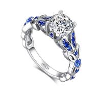 Jeulia 4.3 Carat Personalized Sterling Silver Butterfly Rings for Women Purple Amethyst Birthstone Bridal Rings Set Round Cut Wedding Engagement Promise (Sapphire Blue, K 1/2)