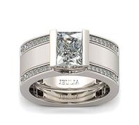 Jeulia 4 Carat Engagement Rings for Women 3PC Radiant Cut Stackable Bridal Set 925 Silver Wedding Ring Set CZ Anniversary Promise Rings with Jewelry Gift Box (S-½)