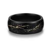 Jeulia 8mm Tungsten Ring Sparkle Black & Gold Men Wedding Band Simple Wide Mens Engagement Ring Promise Ring for Husband Anniversary Comfort Fit Daily Wear (Black, N-½)
