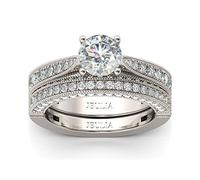 Jeulia 925 Silver Engagement Ring for Women, Classic Round Cut Halo Design, Stackable Cubic Zirconia Wedding Band for Anniversary, Valentine's Day, Birthday with GiftBox (White, V-½)