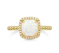 Jeulia 925 Silver Rings for Women Truest Love Halo Opal Promise Wedding Engagement Ring Set Cubic Zirconia Sapphire Crystal Diamond Ring Ladies Rings With Gift Box (A, T-½)