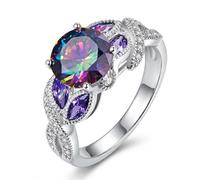 Jeulia 925 Sterling Silver Engagement Rings for Women 2ct Rainbow Topaz Vintage Sapphire Ring for Ladies Promise Wedding Valentine Anniversary Purple Ring Size J-Z With Giftbox (Silver, L-½)