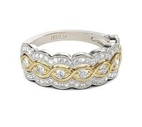 Jeulia 925 Sterling Silver Engagement Wedding Ring Milgrain Twist Round Cut Women's Band Rings for Promise Anniversary with Jewelry Box (Silver, Yellow Gold, N-½)